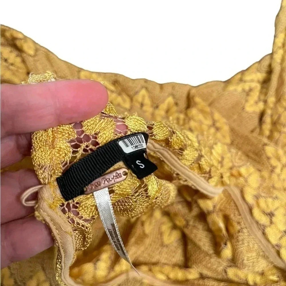 Free People Simone Mock Neck Lace Flared Long Sleeves Mini Dress Yellow Size S - Picture 10 of 13